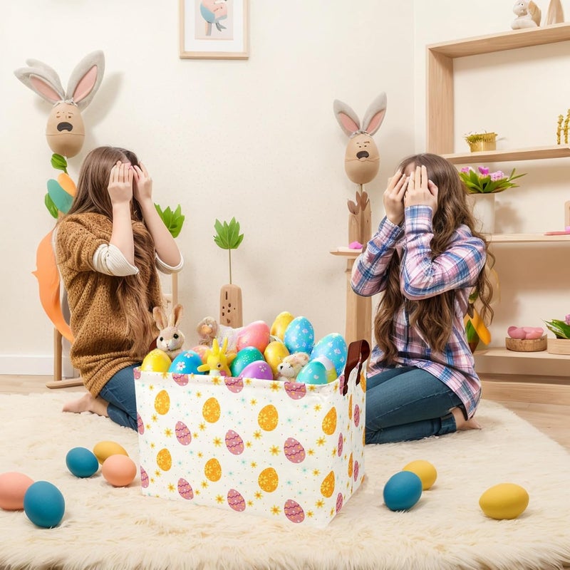 SETAMA Large Empty Easter Basket for Kid Fabric Personalized Eggs Easter Gift Basket for Boy and Girl (Golden Brown Easter Egg) - Image 3